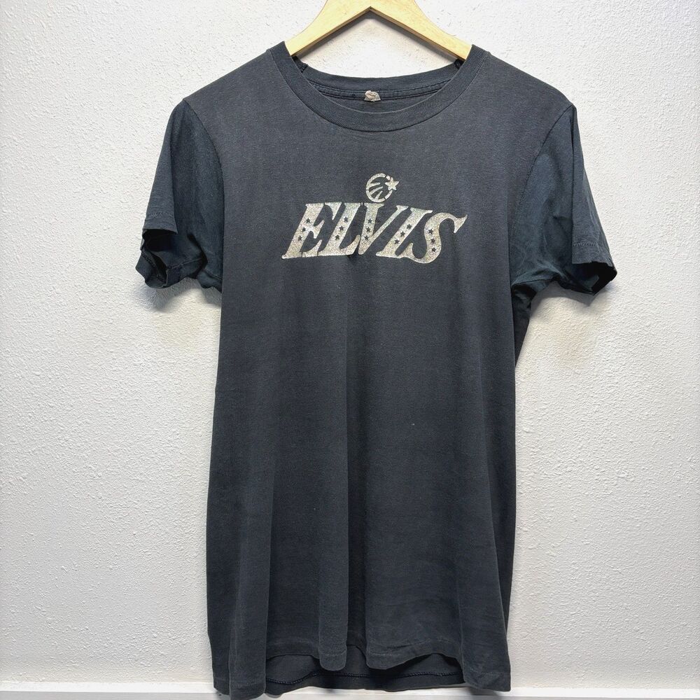 Vtg Elvis Presley Single Stitch 1960/70s Black T-Shirt Sz L NOT a Reprint Flawed